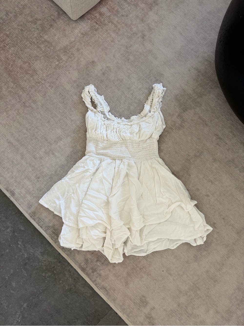 Urban Outfitters Cream Ruffled Smocked Bodice Mini Dress